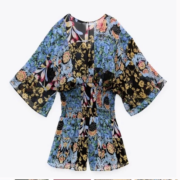 Zara Multicolored Patchwork Floral Printed Romper/Jumpsuit Size S. - Picture 3 of 14